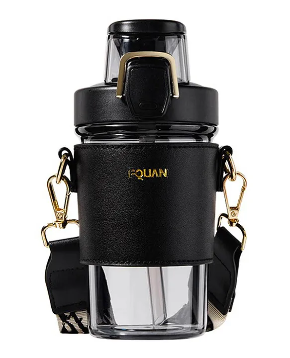 Water Bottle with Leather Holder Professional For Elegant Water Bottle Top Design Sports Plastic Water Double Ways 500 ml (Color May Vary)