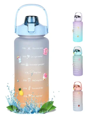 House of Quirk 2 liter 3D Sticker BPA Free Unbreakable Sports Water Bottles Blue Orange