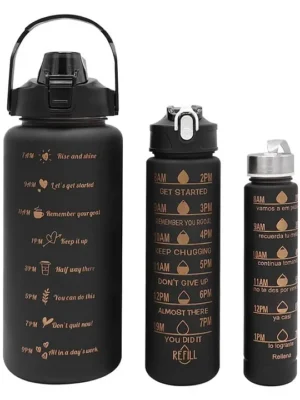 House of Quirk 3 Water Bottle with Straw Black