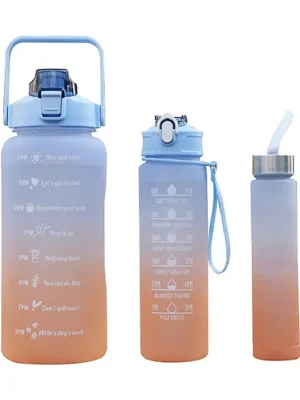House of Quirk 3 Water Bottle with Straw Blue Orange