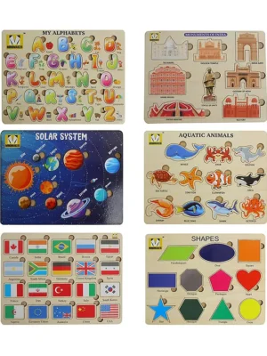 Wooden Puzzle without Knobs Educational and Learning Toy for Kids Pack of 6 Multicolour 86 Pieces