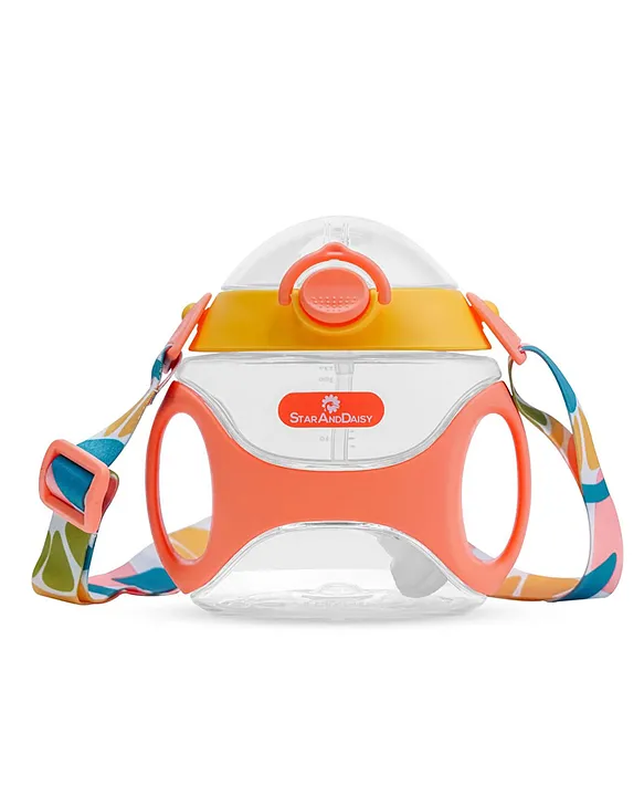 Baby Bite Resistant Soft Straw Sipper Cup with Handle Weighted Straw Anti Spill Lock BPA Free & 360° Water Drinking 350 ml Orange