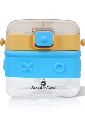 Square Water Bottle Sport Cup Drinks Bottle with Straw Lock Cover & Leak Proof Water Bottle Large Sports Water Jug Cute Bottle Square Drinking Bottle (Yellow & Blue) 350 ml