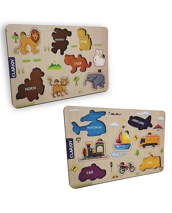 Clapjoy Wooden Learning Educational Board for Kids Puzzle Toys for 2 Years Old Boys & Girls (Animal & Vehicle)