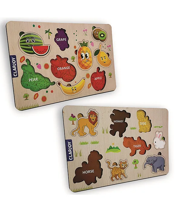 Clapjoy Wooden Learning Educational Board for Kids Puzzle Toys for 2 Years Old Boys & Girls (Fruit & Animal)