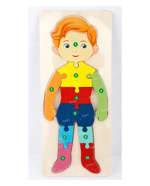 Wooden Puzzle Big Boy Shape Montessori Toy Jigsaw Puzzles Numbers Color Learning Toy For Kids 10 Pieces