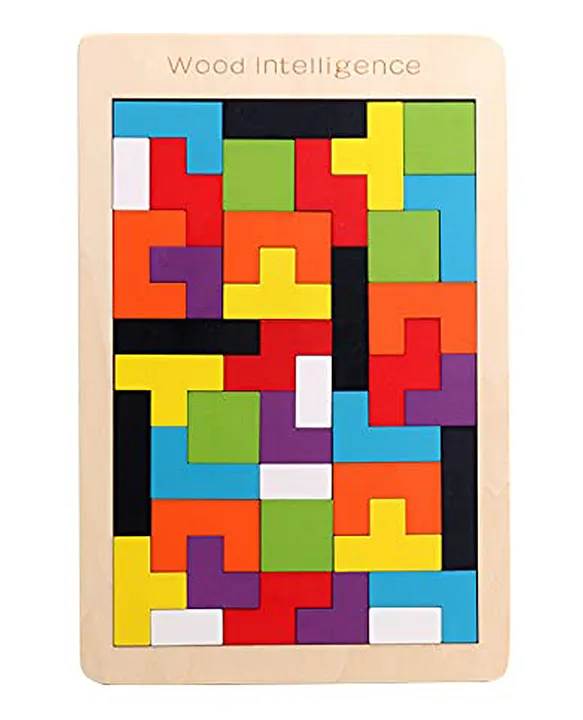 Ji and Ja Wooden Intelligence Tetris Jigsaw Puzzle Set of 40 Pcs Educational Brain Games for Kids Best Gift for All Ages