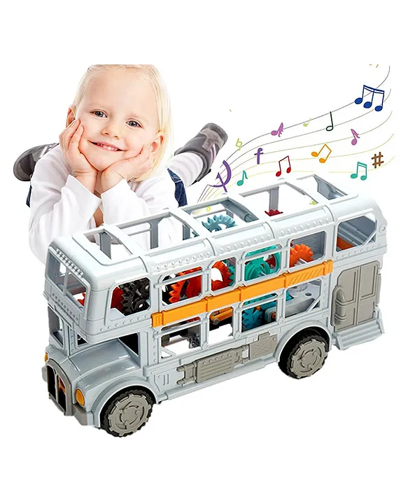 AKN TOYS Retro Bus Model Toy Double Decker Bus with Sound and Artificial Wheel Universal Electric Musical School Bus Toy for Children Light & Sound Effects Educational Toys(color may vary)