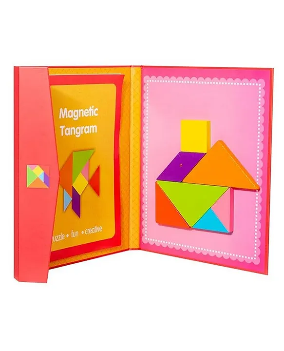 Wooden Pattern Tangram Magnetic Puzzle Shape Blocks Jigsaw Book Brain Teasers Stacking Games Early Educational Learning Challenge IQ Toy Gift for Kid Toddlers Age 3+ Years Old 96 Pcs