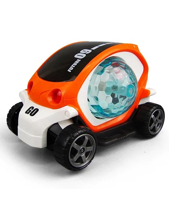 VGRASSP Bump and Go Action 360 Degree Rotating Battery Operated Future Stunt Car Toy for Kids with Beautiful And Colorful 4D Lights and Dynamic Music (Orange)