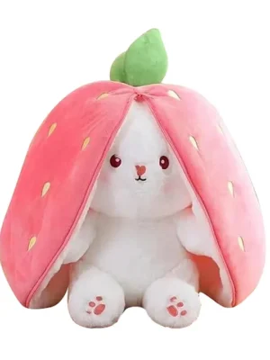 Strawberry Rabbit Plush Soft Toys Cute and Adorable Bunny with Zipper Decorative Gift Items for Kids and Adults 30 cm