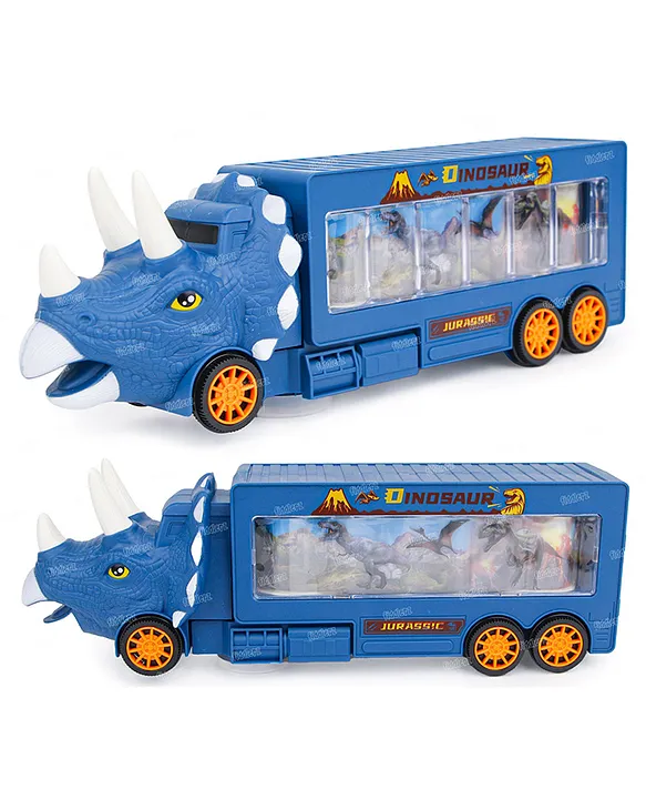 Fiddlerz Dinosaur Truck Toys for Kids Screen Show Dino World Toy Truck with 360 Degree Rotation Light and Sound Vehicle Toy Blue