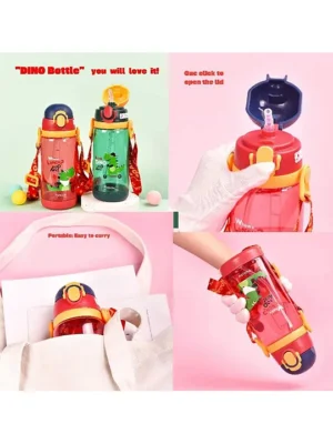 Water Bottle With Sipper For Kids AntiLeak Cartoon with Cap Lock Design BPA Free Sipper Bottle (600 ML) PACK OF 1 COLOR MAY VARY