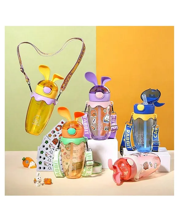 Cute Bunny Ear Design Water Bottle with Sipper and Strap 580 ml PACK OF 1 COLOR MAY VARY