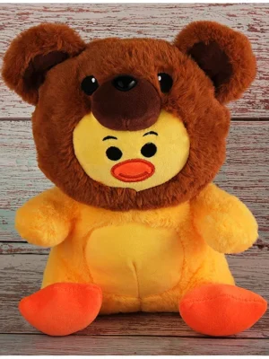 Dukiekooky Unisex Kids Cute & Adorable Yellow Duck with Teddy bear Hood Soft/Plush Toy for Boys & Girls. Height 22 cm
