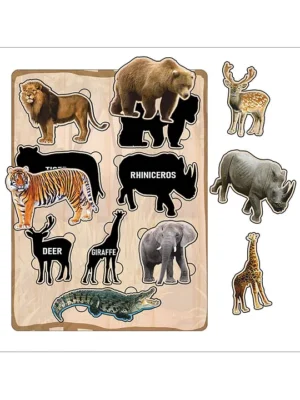 Wooden Hide and See Wild Animals Puzzle 10 Pieces