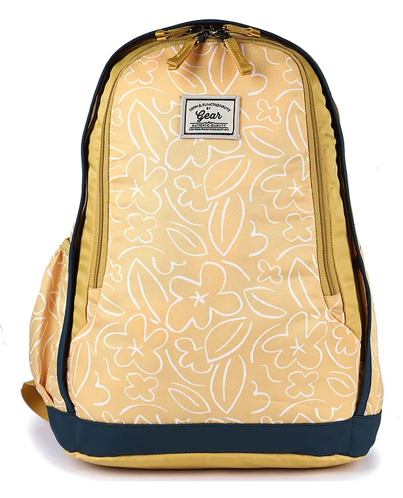 Gear Triumph Floral Print Backpack Yellow Teal 18 Inches