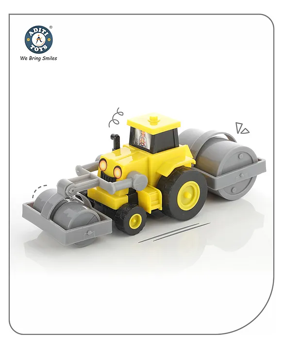 Aditi Toys Plastic Construction Vehicles Set Toy For Kids Friction Power Toys Set For Boys Road Roller Bulldozer Digger Tractor Cement Steamroller Crane Sandbox Truck Toy (Road Roller)