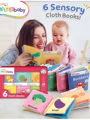 6 Crinkling Sensory Cloth Book Set for Babies Animals Fruits Vegetables Colours First Words and Numbers Soft & Safe Tactile Play Educator Recommended