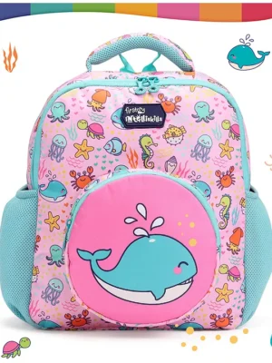 Intelliskills Whale School Bag with Comfortable Cushion Padding Trendy Spacious Lightweight Pink 14 Inches