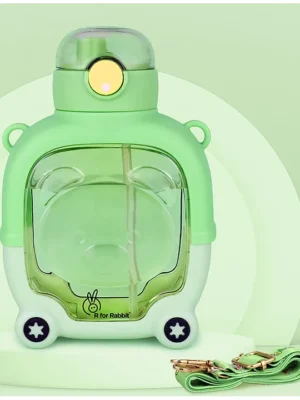 Tritan Baloo Baby Water Sipper with Carry Strap for Kids BPA Free Leak Proof Drinking Silicone Straw Sippy Cup for 12+ Months Baby Boy and Girl (1000 mlGreen)