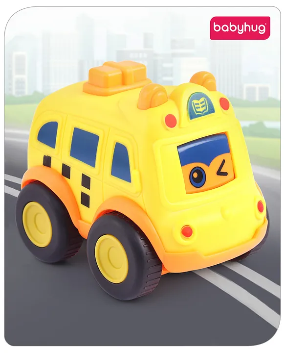 Babyhug Friction Powered Eye Rolling Ambulance Car Yellow Fun Push & Go Toy for Kids Imaginative Play & HandEye Coordination ChildSafe & NonToxic Ideal Gift for 12+ Months BIS Certified