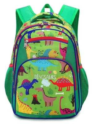 Frantic Premium Quality Green Dinosaurs Bag for Kids 40 cm