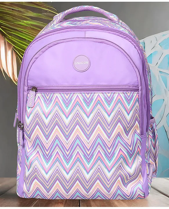 Novex NOVEX SNUGON Zig Zagar Printed School Bag For Boys & Girls With Stationery Pouch & Rain Cover/Backpack (Purple 19 Inch)