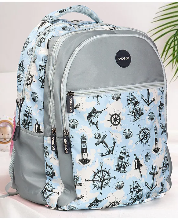 Novex NOVEX SNUGON Voyage Printed School Bag For Boys With Stationery Pouch & Rain Cover/Backpack (Grey 19 Inch)