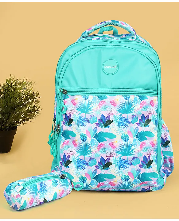 Novex NOVEX SNUGON Finely Printed School Bag For Girls With Stationery Pouch & Rain Cover/Backpack (Green 19 Inch)