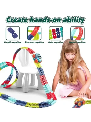 SVE 145 Pieces Race Track Toys for Kids Boys Flexible Changeable Magic Car Tracks Playset Birthday Gifts Vehicle Toys Multicolor
