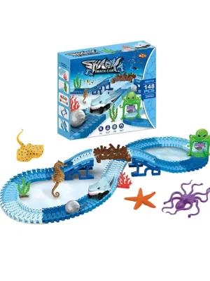 NEGOCIO Shark Race Car Toys for kids Bendable Flexible Racetrack Cars with Shark & Ball Ocean Theme Train Toys STEM Educational Playset Birthday Gift(148pcs) COLOR MAY VARY