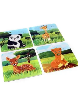 Wild Animals Jigsaw Puzzle Set of 4 Multicolour