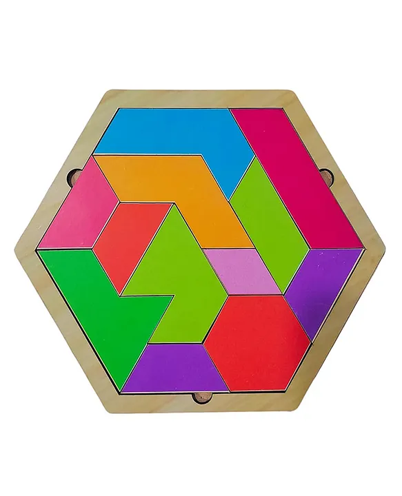 Wooden Tangram Hexagon Brain Teaser Montessori Puzzle Game Set for Kids