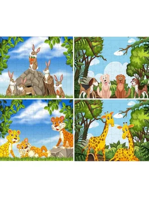 54 Pcs Wood Jigsaw Puzzles for Kids & Children (Pack of 4animal 54 Pcs)