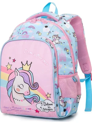 Bunie Unicorn Theme Lightweight Backpack for Kids Girls Blue 14 Inches