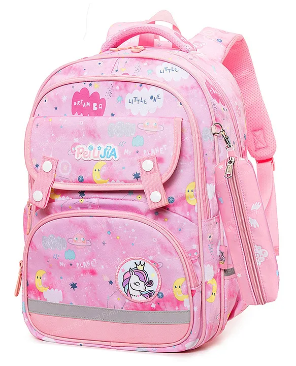 Bunie Unicorn Theme Large Capacity School Backpack with Pouch for Girls Pink 15 Inches
