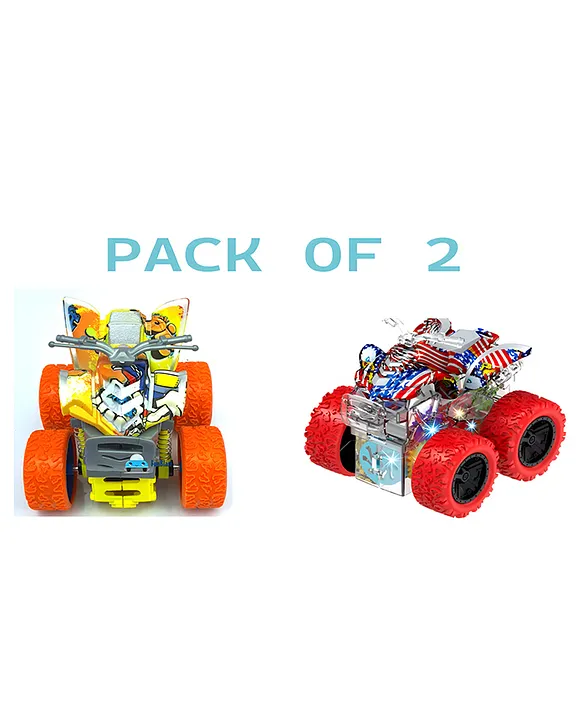 NEGOCIO Negocio Mini Four Wheel Off Road Vehicle Double Inertia Rotary Stunt Roller Motorcycle Pack of 2 Color May Vary