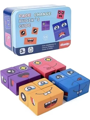 Wooden Face Change Rubic Cube Blocks Puzzle for Kids Colour may vary