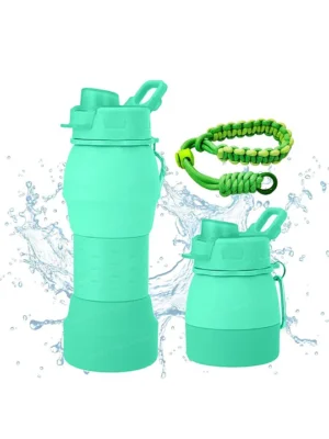Stylish Collapsible Silicone Sipper Bottle with Wrist Strap Pack of 1 Green