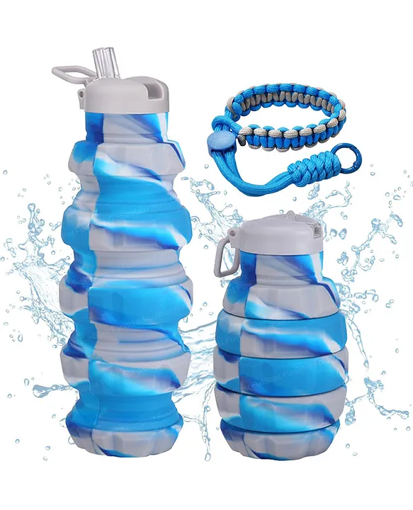 Stylish Collapsible Silicone Sipper Bottle with Wrist Strap Pack of 1 Blue
