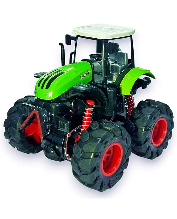 Amitasha Super Toy Push and Go Mini Tractor Toy for Kids Unbreakable Die Cast 360 Stunt Friction Power 4WD Truck for Boys Birthday Gift Green