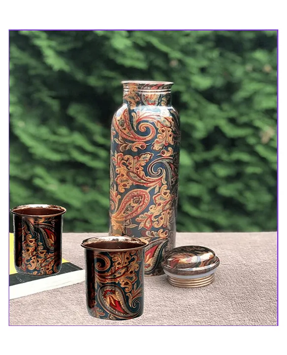 VoiDrop Meenakari Design 1 Ltr Leak Proof Pure Copper Water Bottle Set with 2 GlassesCopper VesselAn Ayuervedic Water BottleCapacity 34 Oz Pure Copper Bottle Meenakari Design
