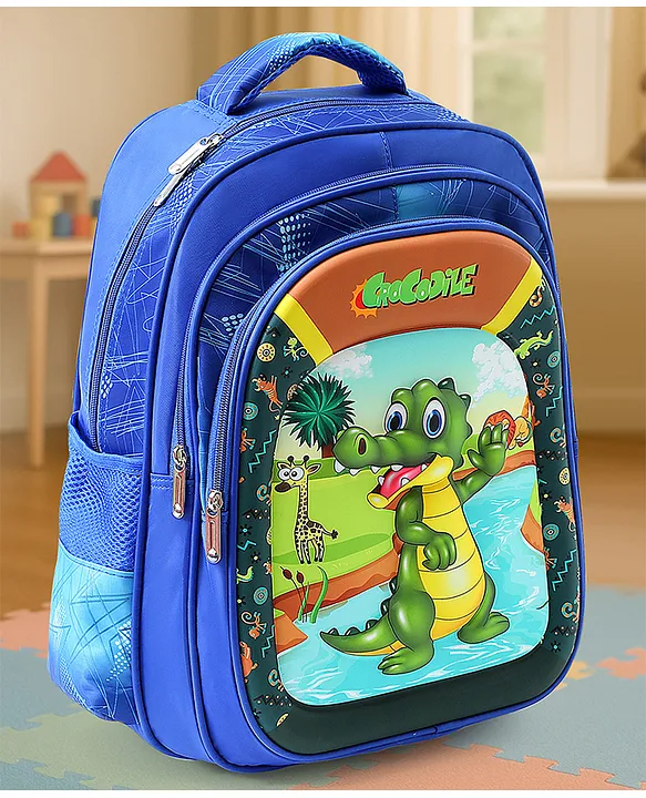 Fab N Funky Crocodile Printed School Backpack2 Main Compartments 2 Front Pocket 2 side Bottle PocketsWater ResistantLong lasting and Durable Zippers Comfortable back cushioning For School Travel and OutdoorsBlue 16inches