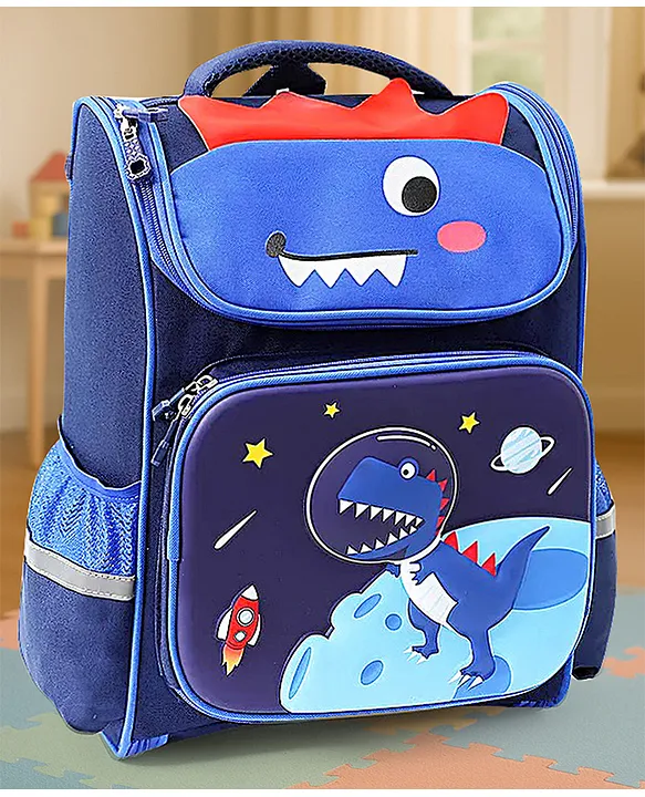 ZOE Dino print School Backpack1Main Compartment 1 Front Pocket 2 side Bottle PocketsWater ResistantLong lasting and Durable Zippers Comfortable back cushioning For School Travel and OutdoorsBlue 14inches