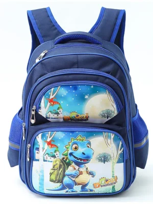 Play Nation Dino theme School Backpack2 Main Compartments 2 Front Pockets 2 side Bottle PocketsLong lasting and Durable Comfortable back cushioning For School Travel and OutdoorsBlue 15.5 inches