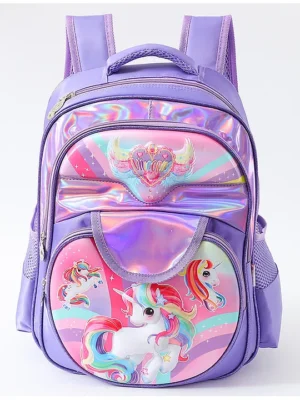 Play Nation Unicorn theme School Backpack1 Main Compartment 2 Front Pockets 2 side Bottle PocketsNylon FabricLong lasting and Durable Comfortable back cushioning For School Travel and OutdoorsPurple 15.5inches