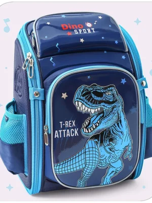 Babyhug School Backpack With Dino Print1 Main Compartment 2 Front Pockets 2 side Bottle PocketsWater ResistantLong lasting and Durable Zippers Comfortable back cushioning For School Travel and OutdoorsBlue 14.5inches