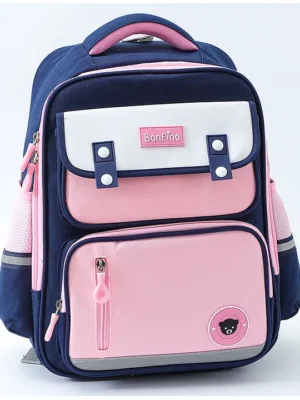 Bonfino Premium Bear Theme School Backpack1 Main Compartment 2 Front Pockets 2 side Bottle PocketsWater ResistantLong lasting and Durable Zippers Comfortable back cushioning For School Travel and OutdoorsBlue Pink 15inches