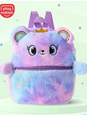 Play Nation Cat Soft Toy Bag1 Main Compartment 1 PocketLong lasting and Durable Zippers For School Travel and OutdoorsBlue 12inches